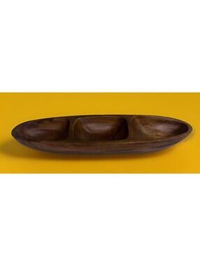 MCM Monkey Pod Wood Serving Three-Section Tray Party Holidays Table Useful Decor